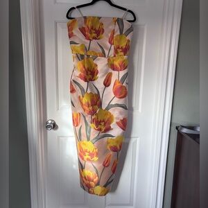 Milly Orion Tulip Jacquard Embroidered Strapless Column Gown